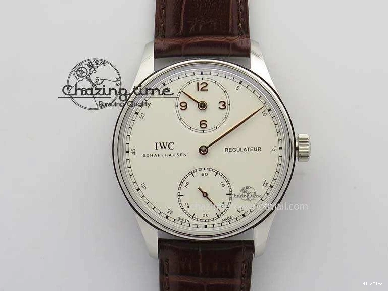 MIROTIME 0511 Sustainable Portuguese IW5444 SS White Dial RG Numbers On Brown Leather Strap A 7256